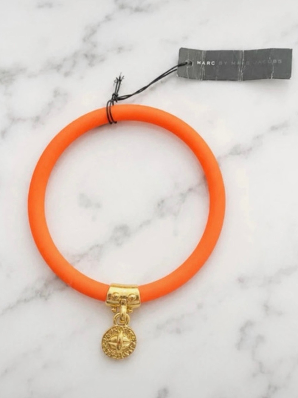Marc by Marc Jacobs Fluoro Orange Bracelet Gold Tone Charm NWT MSRP $28